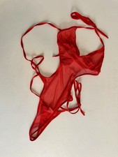 Second Hand Never Worn Red Mesh Thong Bodysuit
