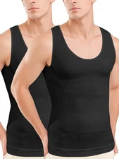 2Pack Men's Compression Tank Top Slimming Body Shaper Vest Workout Base Layer