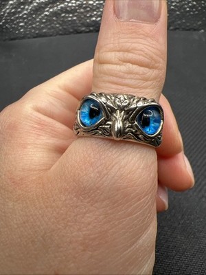 Silver Plated Eagle Owl Ring With Glass Eyes Fashion Ring Adjustable