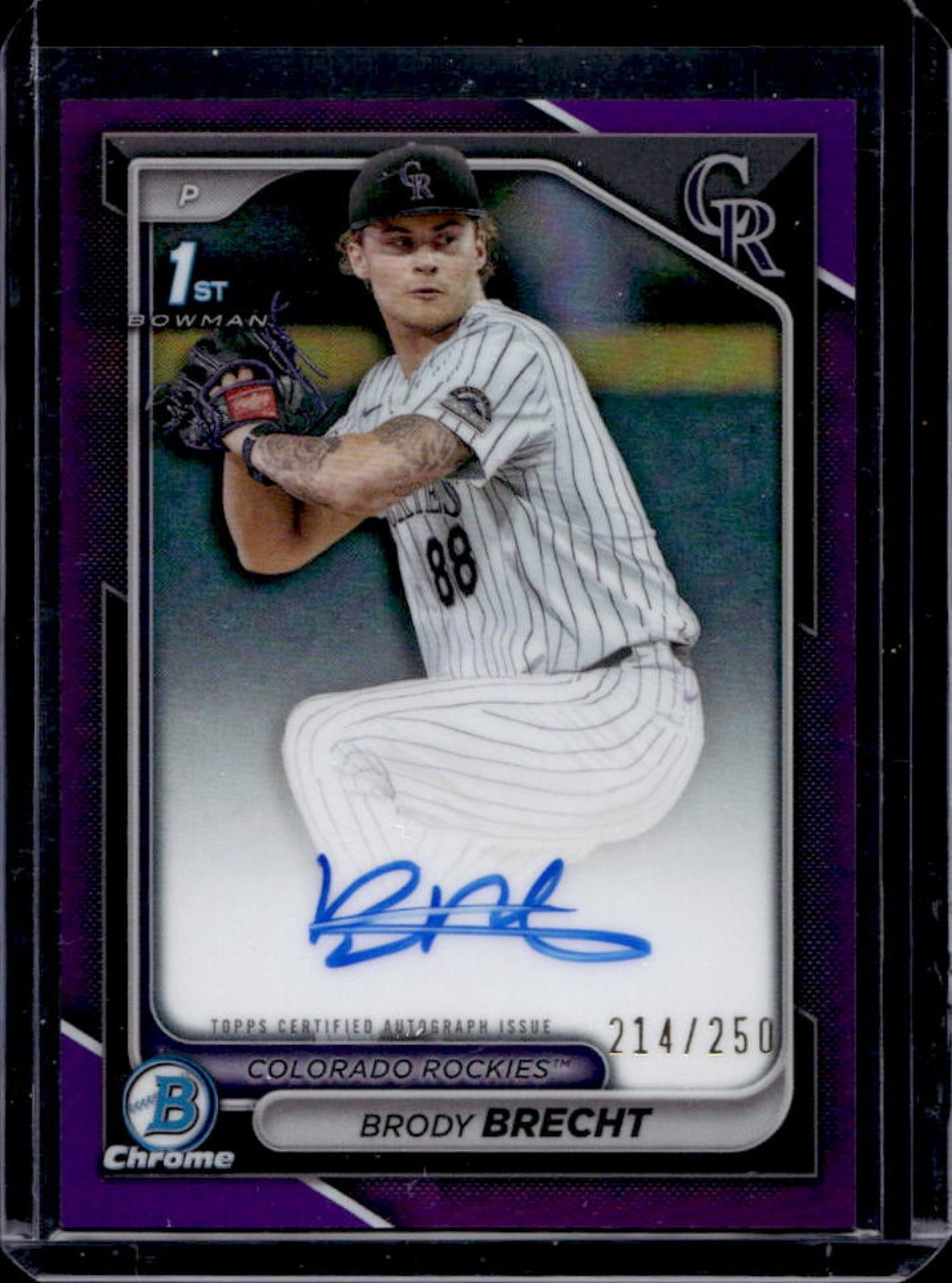 2024 Bowman Draft Brody Brecht Chrome Auto Purple Refractor 1st #214/250