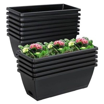 12Pcs 17Inches Rectangle Planter Box with Drainage Holes and Trays Black