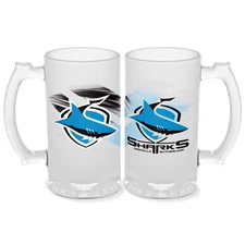 127637 CRONULLA SHARKS NRL TEAM LOGO 500ML FROSTED GLASS STEIN DRINKING MUG