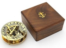 Solid Brass Sundial and Compass in Hardwood - Polished Brass Sundial Compass ...