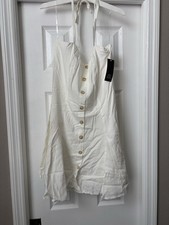 Wild Fable White Solid Square Neck Smocked Button Strappy Sundress Short M