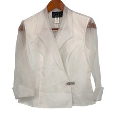 Alex Evenings Blazer Jacket Medium Petite White Sheer Overlay Embellished