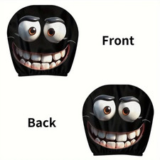 2Pcs Funny Big-Eyed Cartoon Print Car Headrest Cover, Suitable for Travel and Da