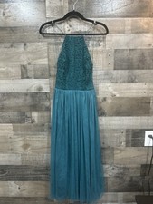 ASOS Women’s Teal Lace Halter Maxi Dress Open Back Tulle Formal Prom Size 4