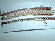3 WHITE RHINESTONE AND PEARL 3" HAIR BOBBY PINS NEW W TAG