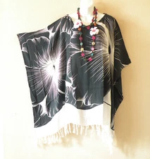 KG48 Floral Batik Plus Poncho Caftan Dolman Hippie Tunic Blouse Top up to 5X