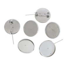 Stainless Steel Brooch Pins With Cabochon Settings - 20mm Tray - 4 Pieces -