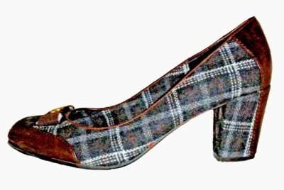 ETIENNE AIGNER PLAID FABRIC / LEATHER TRIM MULES Pumps LOAFERS HELS 9.5 M  ZANE