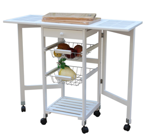 Portable Rolling Drop Leaf Kitchen Island Trolley Cart Table Pine