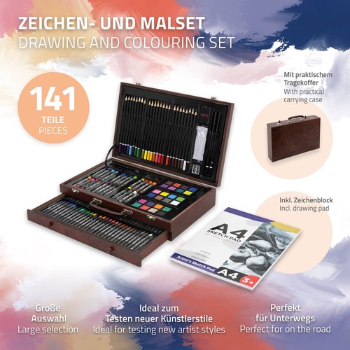 Set da pittura 141 pezzi valigia da colorare matite colorate arte set da disegni valigia da disegno valigia in legno - Foto 2 di 9