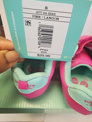 Surprize Stride Rite Little Girl Size 8m Pink and  Green Shoes - Picture 4 of 6