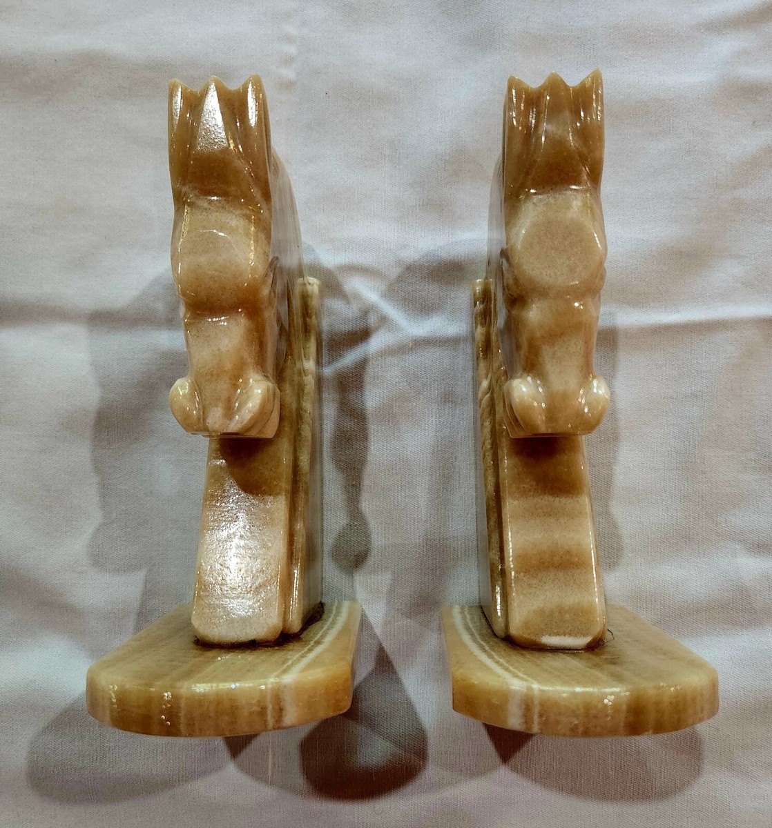 Vintage Natural Stone Horse Head Bookends Onyx Marble. No