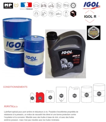 2 litre Huile IGOL Pont Arrière / Réducteur à Vis IGOL R