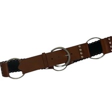 Wide Leather Boho Brown Pewter Metal Rings 2-3 Wide Belt Large