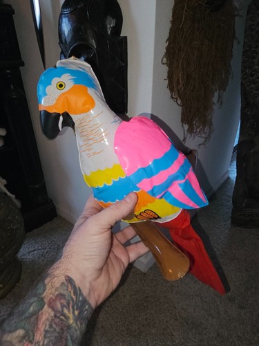 Vintage Carnival Game Prize Inflatable Parrot on Perch 18" Taiwan