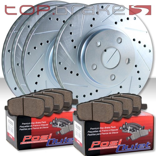 (F&R) TOPBRAKES Drill Slot Brake Rotors + POSI QUIET Pads SRT8 w/BREMBO