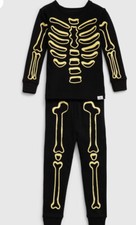 Gap Toddler Skeleton Bones Print Pajamas Top Pants Set Black Sz. 12-18M NWT