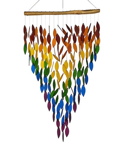 SHIMMERING RAINBOW GLASS WATERFALL WIND CHIME - GLASS & WOOD OVERSIZE WINDCHIME