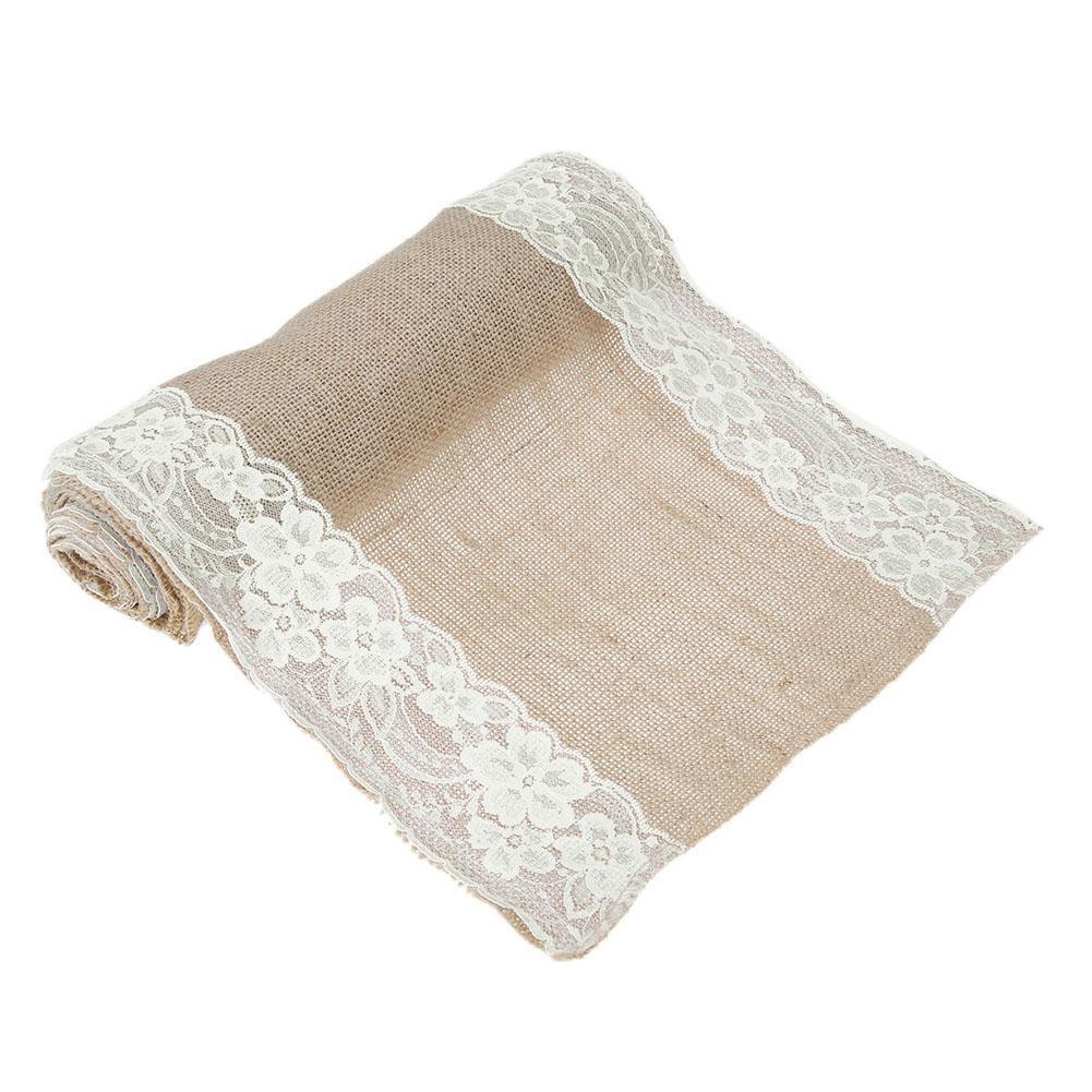 Vintage Burlap Lace Hessian Table Runner Natural Jute Party Wedding