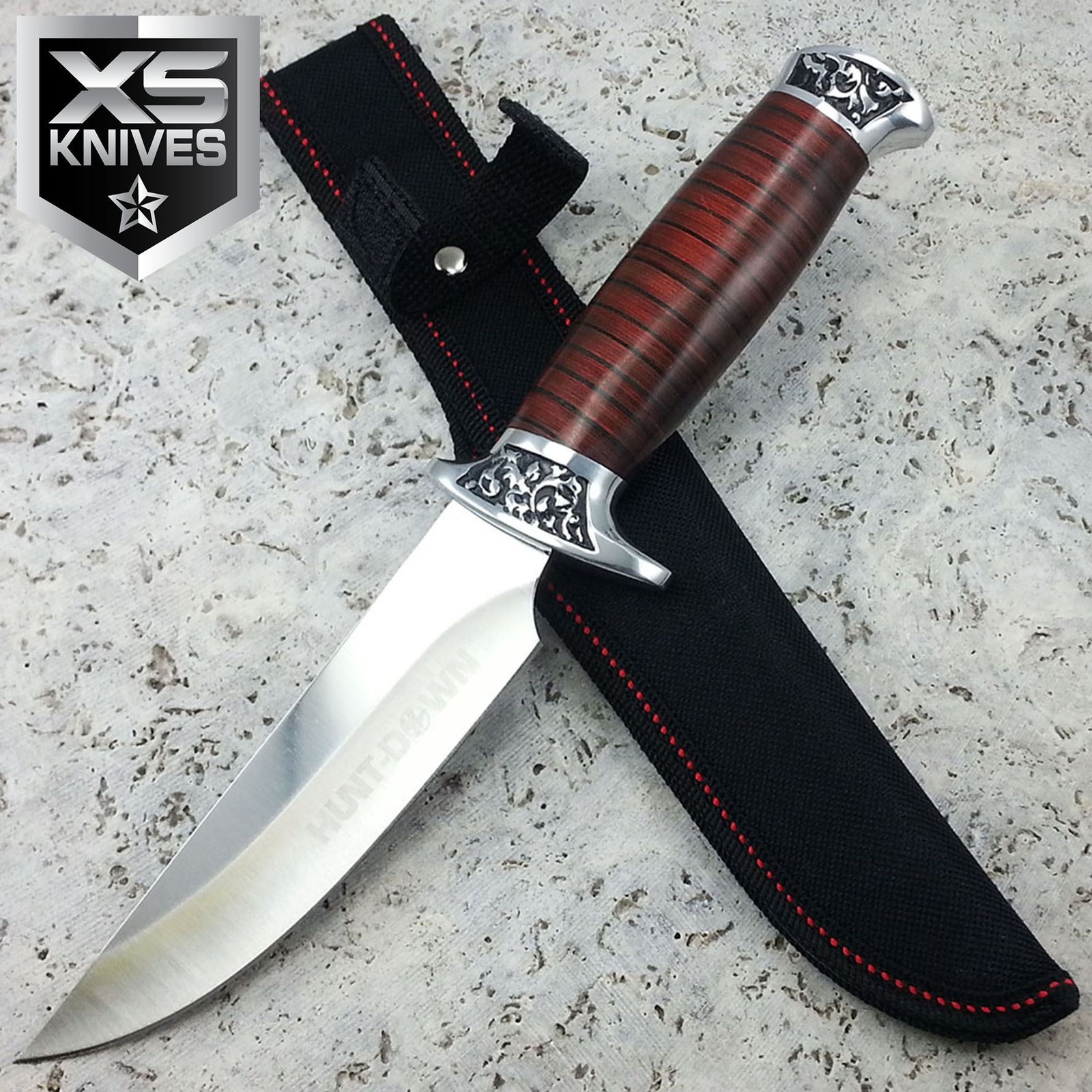 10" HuntDown Fixed Blade SURVIVAL Wood Handle Hunting Knife Skinner W