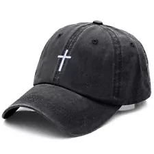 Cross Embroidered Christian Black Baseball Cap, Adjustable Hat, Jesus, Church