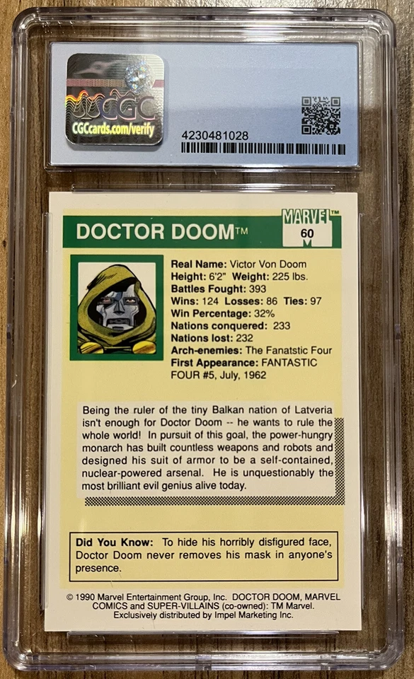 Doctor Doom # 60 marvel Universe Series I 1990 Cards PSA CGC 10.0 Gem Mint! - Image 2 of 2
