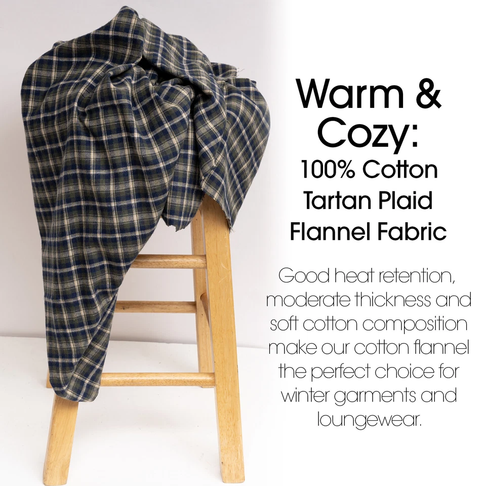 Tela de franela de algodón a cuadros tostado y verde - 60" de ancho - Se vende por yarda y perno Foto 4 de 4