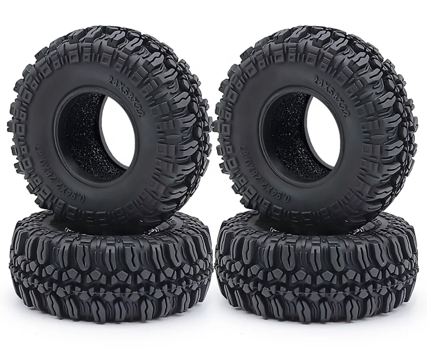 1.0 Beadlock Wheels & Tires Set (4pcs) For 1/24 & 1/18 Scale RC Crawlers - Fits SCX24, TRX4M, Axia1, Soft Sticky Mud Tires