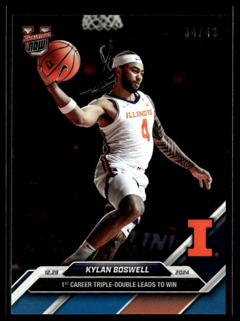 2024-25 Topps Bowman U Now 37 Kylan Boswell Illinois 1st Triple Doub Blue 34/49