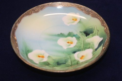 Splendido antico set tazze e piattini Nippon HP, gigli di calla, oro dorato, Moriage - Foto 11 di 23