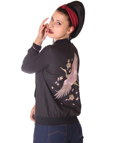 Chaqueta retro SugarShock Aschia chaqueta bombardero estilo blusa rockabilly con Asia Voge - Imagen 3 de 6