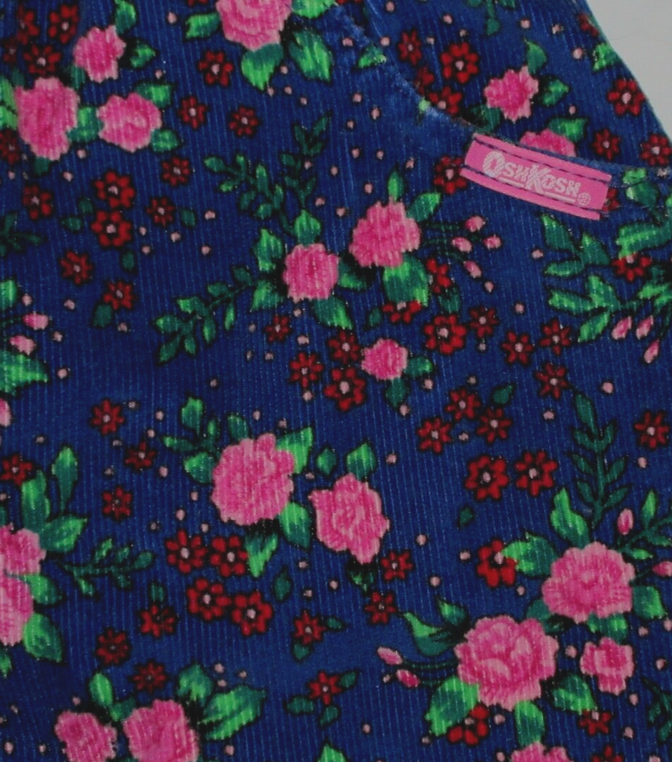 Vintage Oshkosh B'Gosh Floral Corduroy Pants Girl Size 4 Blue Pink