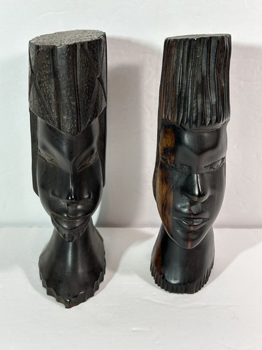 Vintage African Carved 7 Inch Wood Face Tribal Folk Art Sculpture Statues (2)