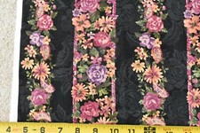 By 1/2 Yd, Lavender  Rose Floral Stripes on Black Cotton/Classic Cottons, P3836