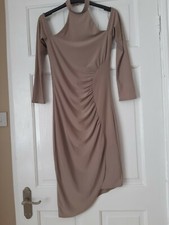 Bnwt Lipsy Midi Dress Fawn Beige Party Bodycon Size 8