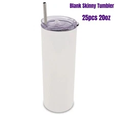 25pcs 20oz Straight Sublimation Blank Skinny Tumblers Stainless Steel Insulated