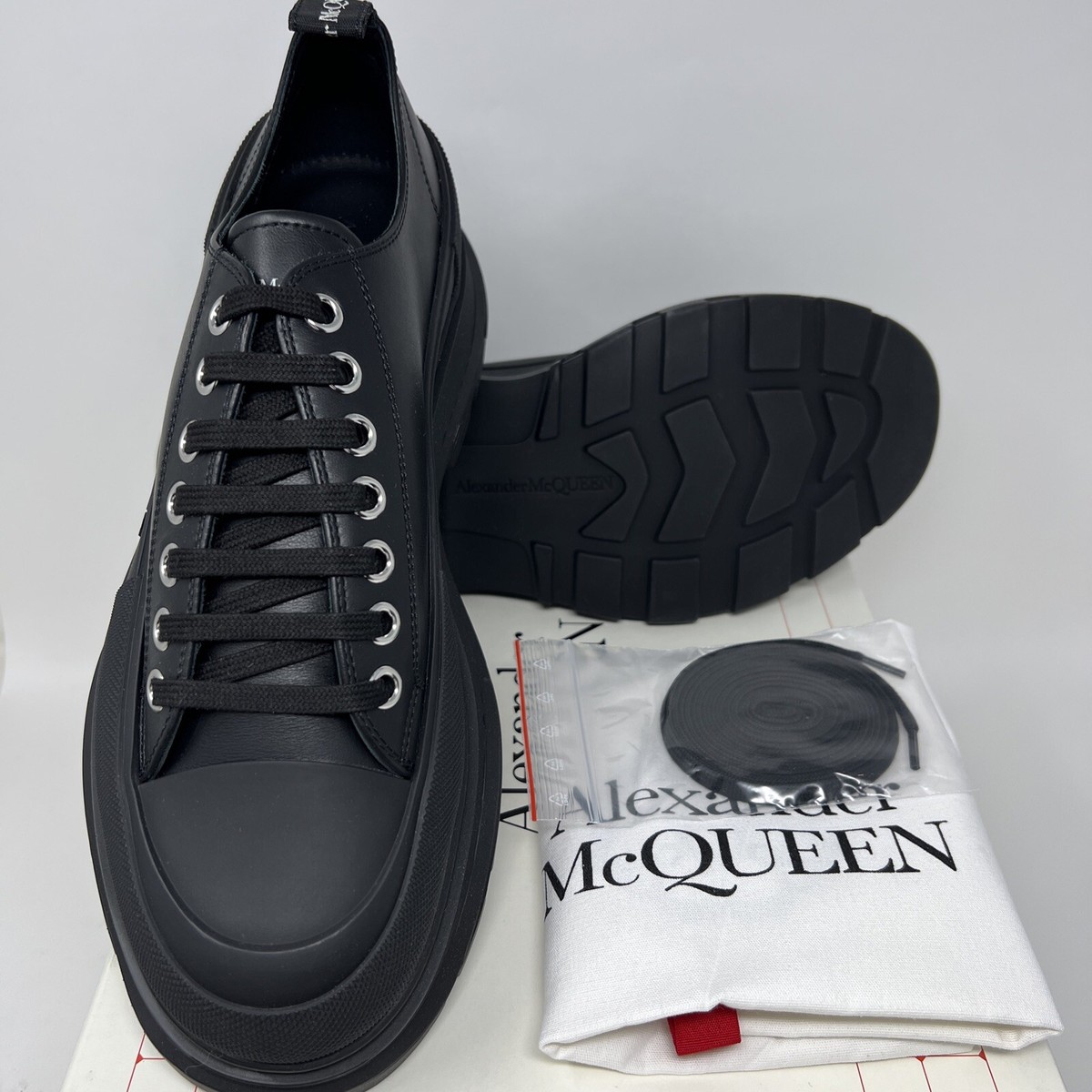 Alexander McQueen Men's Tread Slick Leather Sneakers Size 44 Alexander McQueen Men's Tread Slick Leather Sneakers Size 44