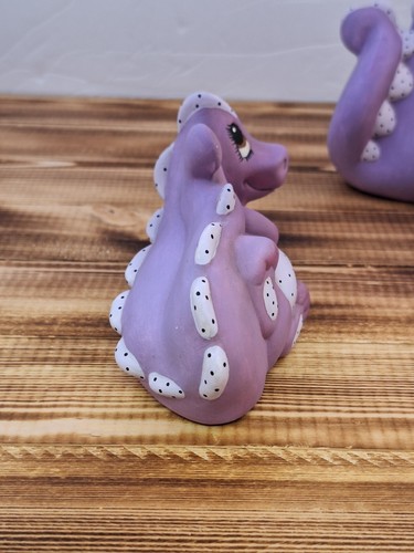 Lot 2 Vintage SIGNED Dated 1986 Hand Painted Ceramic Purple Baby Dragon Figure - Picture 10 of 14