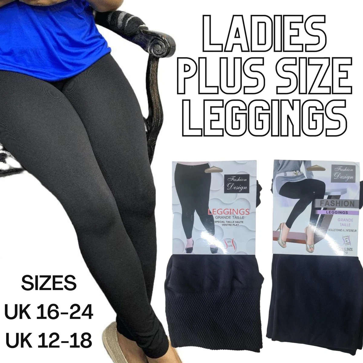 Ladies Plus Size Black Leggings Plain Basic Big And Tall Womens Super Soft  Pants