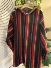 Santana Pullover Sweatshirt Hood Southwestern Large 69371 Multicolor Vtg