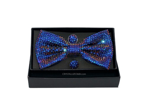 Custom Bling Bow Tie AUSTRIAN CRYSTALS Men's Bedazzled Groom Prom Wedding Black - Picture 17 of 21