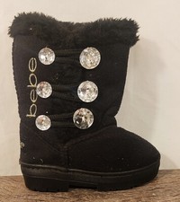 Bebe Girl's Toddler black faux fur lined rhinestone winter boots size 5