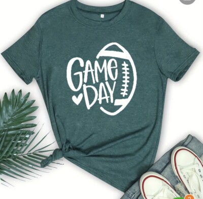 Game Day Cozy Trendy Green Heathered White T Shirt Pullover Large Football