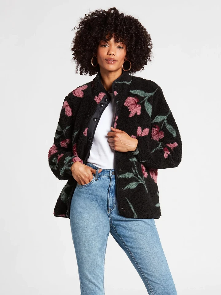 Volcom V7621 женщин черный цветочный Bloom коробка насмешливый шеи куртка размер S - Изображение 3 из 4