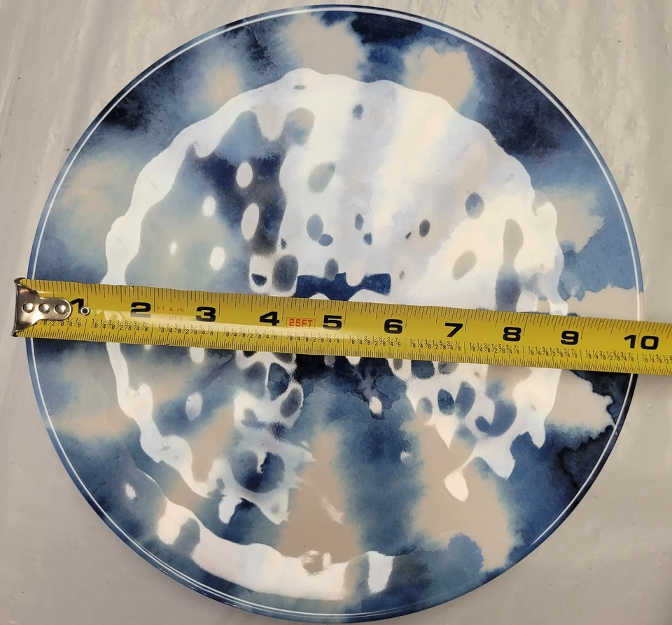 4ct Max Studio Melamine Dinner Plate Set Blue Watercolor Abstract Design Coastal - Image 4 of 4