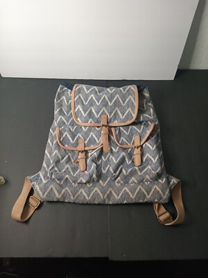 Mossimo Supply Co Large Navy and Ivory Backpack Striped Faux Leather Trim 