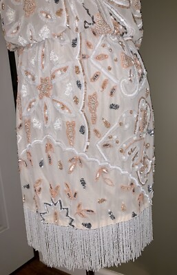 white lotus beaded dress Sassafras Beaded Flower Strapless Maxi Dress main image 1